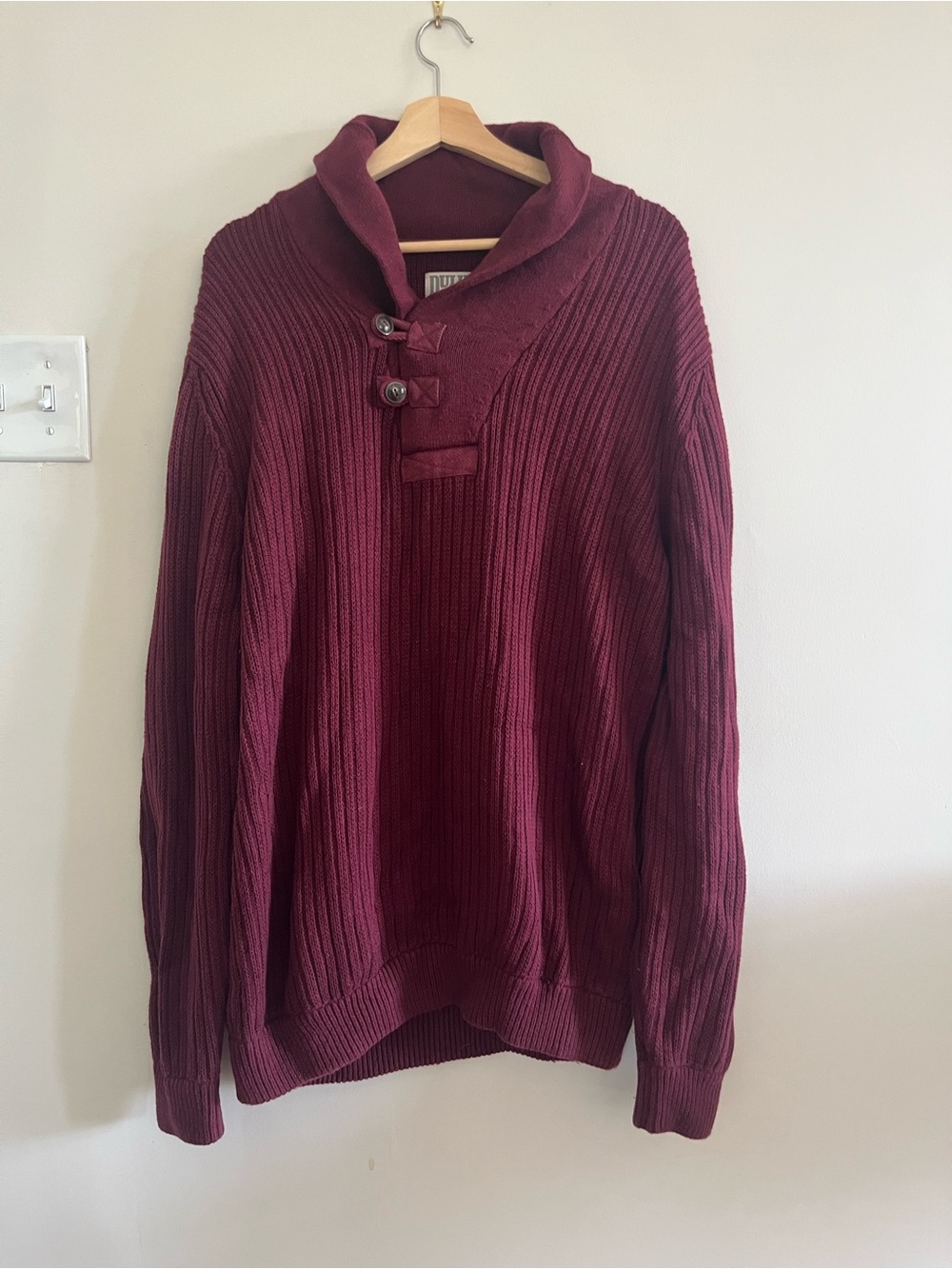 Duluth Trading Co Men’s Brigadier Shawl Collar Ribbed Sweater XL Tall Burgundy